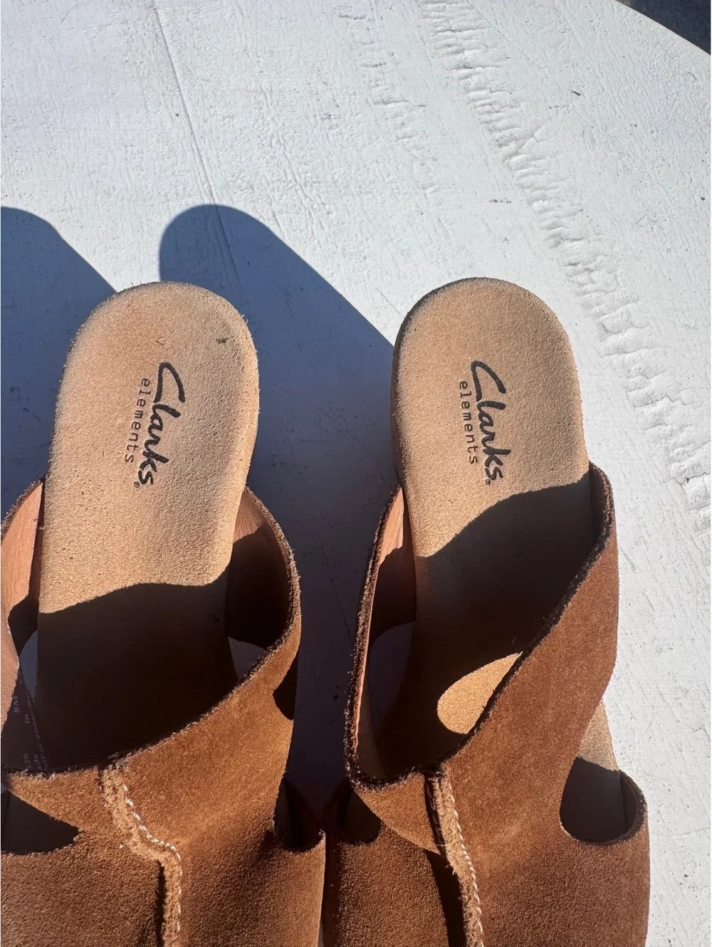 Clarks Elements Women’s 8M Brown Suede Cork Wedge Slide Sandals Leather